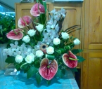 Aranjament floral Anthurium, Orhidee, Trandafiri, Bambus