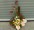 Aranjament floral in vas Alstroemeria, Cale, Anthurium