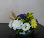 Aranjament masa Solidago, Lisianthus, Crizanteme