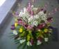 imagine 1 aranjament floral in vas, liliac, frezii, lalele, solidago 185