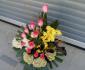 imagine 2 aranjament in vas hortensia, trandafiri roz, orhidee 234