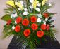 imagine 3 aranjament floral in vas gerbera, cale, lisianthus 247